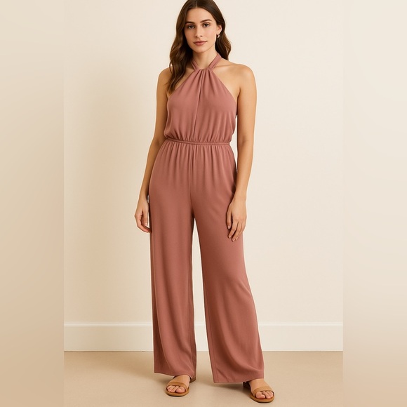 Charlotte Russe Blush/ mauve Elegant Halter Neck Jumpsuit, small - Picture 1 of 11